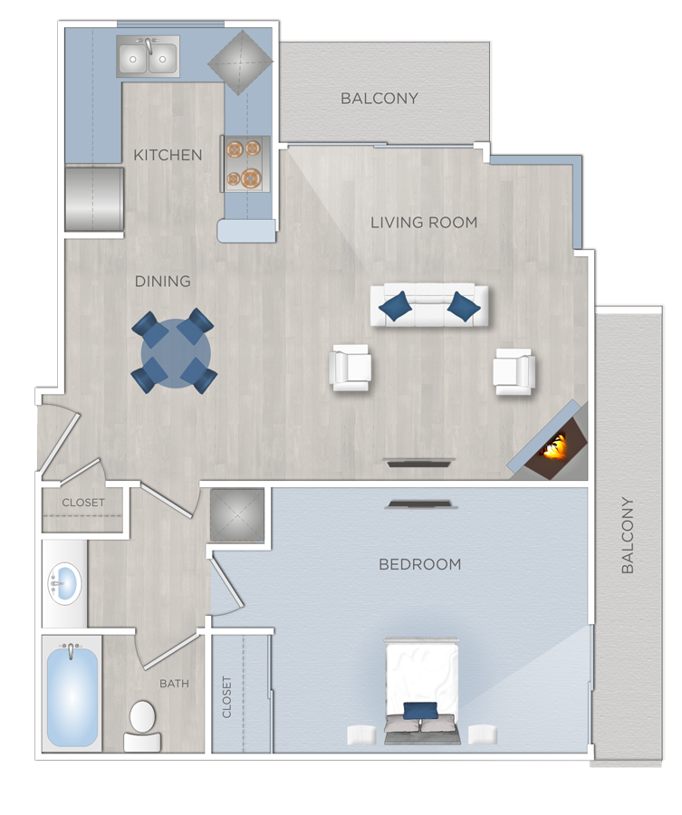 One Bedroom Apartment in Hollywood, CA - The Pinnacle - E